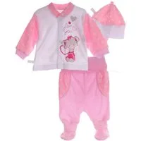 La Bortini Langarmshirt & Hose Baby anzug 3tlg Hemdchen Schlupfhose Mütze mit Mäuschen aus reiner Baumwolle, mit Sternchen, 44 50 56 62 68 74