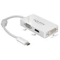 USB Adapter, USB-C Stecker > VGA + HDMI + DVI Buchse weiß, 13cm