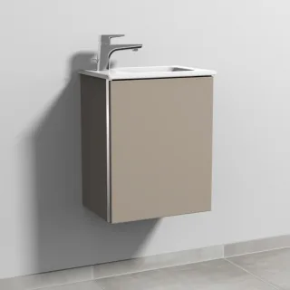 Sanipa 3way Waschtischunterbau zu Duravit ME by Starck Waschtisch mit 1 Tür, Sandgrau-Matt BS72167
