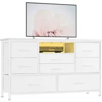 GarveeMore TV-Schrank Breites Sideboard Mehrzweckschrank Kommode mit 8 tiefen Schubladen Media-Board Stauraumschrank mit Steckdose, USB-Anschluss und RGB-LED