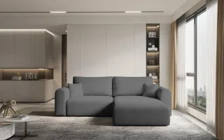 Ecksofa Sofa FLAVIO mit Schlaffunktion Stoff Abriamo Grau Ottomane Rechts