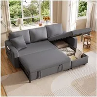 Ulife Schlafsofa Sofa-Chaiselongue links/rechts austauschbar, Sofa mit Schlaffunktion, Multifunktionssofa, Ecksofa mit Taschenbecherhalter