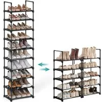SONGMICS Schuhregal Schuhständer, Schuhaufbewahrung, für Flur, Wohnzimmer, Schlafzimmer, 10 Ebenen, offener Schuhschrank hoch, 30 x 45 x 174 cm, schwarz