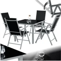 tectake Essgruppe Aluminium Sitzgruppe, (Set., 5-tlg), Stuhlneigung in 8 Stufen verstellbar (95°-135)