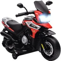AIYAPLAY Elektro-Kindermotorrad Aufsitz-Fahrzeug, Stützräder, Lichter, Musik, Belastbarkeit 30 kg, (1-tlg), für Kinder von 18-36 Monaten, Rot