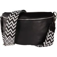 MIRROSI Bauchtasche Damen, Echtleder, Made in Italy, Umhängetasche, Brusttasche, (Schultertasche für jeden Anlass (1 Tasche & 2 Gurte), Crossbody Bag, Schwarz, gemusterten& verstellbaren Schulterriemen