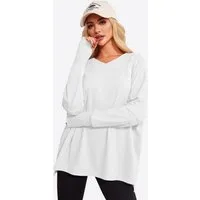 Imily Bela Langarmshirt Damen Oversize mit V-Ausschnitt Raglanärmeln und Daumenlöchern (Packung, 1-tlg., 1per-Pack) in Unifarbe
