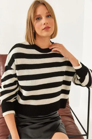 Übergroßer gestreifter Crop-Pullover