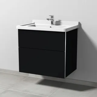 Sanipa 3way Waschtischunterbau zu Duravit Starck 3 Waschtisch mit 2 Auszügen, Schwarz-Matt BS71008