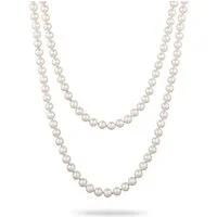 Elli Premium Perlenkette Lang mit Muschelkernperlen Weiß Rayon