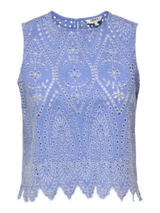 ONLY - ONLTULUM SL EMB TOP NOOS WVN Blue Bonnet - Gr. - XL