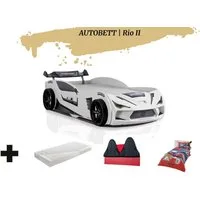 Aileenstore Autobett Rio II (4 teilig), Kinderbett 90 x 200 cm, inkl. Lattenrost, Heckspoiler LED-Beleuchtung