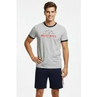 MUSTANG Schlafanzug MIKA Short-Set T-Shirt Short kurze Hose Pyjama Schlafkombi Nachtwäsche (2 tlg) Oberteil graumelange, Short navy