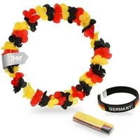 elasto Dekoobjekt 3er Deutschland Fanartikel Set - Schminke, Blumenkette und Armband