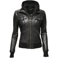 Zimmert Leather Lederjacke Fibi Blouson, Kapuze, Burgund, Rot, Schwarz, Übergangsjacke