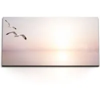 Sinus Art Leinwandbild Kunstdruck Bilder 120x60cm Möwen Vögel Sonnenuntergang Meer Horizont, (1 St)