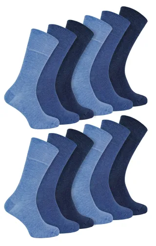 IOMI - 12 Paar Multipack Herren Diabetiker Bambus Socken | Extra breite nahtlose Socken mit nicht elastischen sanften Grip Top - Marineblau