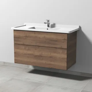 Sanipa 3way Waschtischunterbau zu Duravit Starck 3 Waschtisch mit 2 Auszügen, Eiche-Tabak SM71250