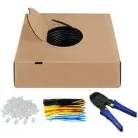Outdoor Netzwerkkabel-Set Cat.6, U/UTP schwarz, 305 Meter, inkl. Crimpzange