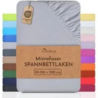 NatureMark Spannbettlaken Mikrofaser Spannbetttuch, Polyester, Gummizug: rundum, viele Größen und Farben Markenware, 90x200cm, Silber grau
