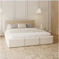 FDM Polsterbett AMBER modern mit Bettkasten MADE IN EU - mit Trinity Velours Bezug (verfügbar 90x200 120x200 140x200 160x200 180x200cm, Bettrahmen, Bett, mit großen gepolsterten Kopfteil, mit Bettkasten zum aufklappen), Hebbarer Metallrahmen, Bettkas