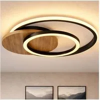 GLOBO LIGHTING LED Deckenleuchte, LED-Leuchtmittel fest verbaut, Warmweiß, Deckenleuchte Designlampe Holz schwarz Ringe Wohnzimmerleuchte opal