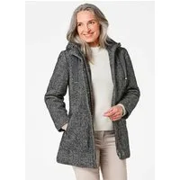 GOLDNER Jerseyblazer Wollmantel mit Fischgräten-Muster Kapuzenmantel mit Stehkragen, 2-Wege-Zipper, Langarm