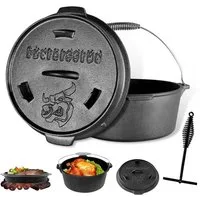CCLIFE Grilltopf Feuertopf Gußeisen, Dutch Oven Set BBQ Schmortopf, Gusseisen Topf