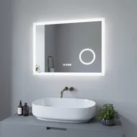 AQUABATOS Badspiegel LED Bad Spiegel mit Beleuchtung Badezimmerspiegel mit Licht (Lichtspiegel 120x60cm 100x70cm Led Spiegel Bad Wandspiegel Silber, Wandspiegel Schwarz matt, mit Rahmen Kosmetikspiegel Schminkspiegel Rasierspiegel Bad mit Vergrößerun