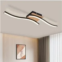 ZMH LED Deckenleuchte Wohnzimmer Holz Schwarz Wellenförmig Modern Deckenlampe Warmweiß, 1280lm, LED fest integriert, 3000K, Augenschutz Küchenlampe für Flur