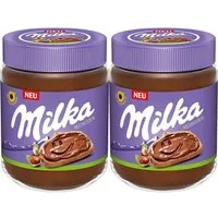 MILKA Schokoaufstrich, Milka Haselnusscreme Brotaufstrich mit Haselnüssen 350g 2er Pack
