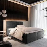 Masseno Boxbett LENA 140x200 cm mit Bonell Matratze und Topper, Doppelbett, Polsterbett mit Kopfteil, Boxspringbett