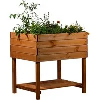 dobar Hochbeet Kubus 2.0 mit Ablage und Pflanzfolie, Hellbraun, Außenmaße des Hochbeets: ca. 78x58x78 cm (LxBxH)