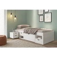 Inter Link Funktionsbett Till 90x200, aus massivem Holz, mit Rollrost, mit Nachtkommode, 4 Farben