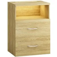 Casaria Nachttisch Jamie (1-St), mit Touch LED Beleuchtung 40x28x55cm Dimmbar Holz 2 Schubladen Bett