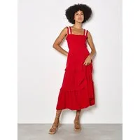 Apricot Midikleid Midi-Kleid mit gestufter Spitzenverzierung