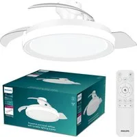 Philips LED Deckenleuchte Bliss 35W DC-Ventilator 28W, einziehbare Rotorblätter, Glitzeroptik, CCT - über Fernbedienung, Dimmer, Dimmfunktion, Ein-/Ausschalter, Farbsteuerung, Fernbedienung, Infrarot inkl., Memoryfunktion, Ventilatorfunktion, dimmbar