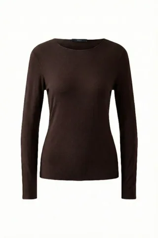 Oui - Langarmshirt mit U-Boot braun - Gr. - 34