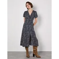 Apricot Midikleid Animalprintkleid mit zarten Raffungen