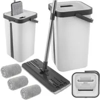 Ruhhy Wischmopp-Set Doppelkammer-Wischmopp 11L, (Spar-Set, berührungsloses Auswringsystem), 360° erreicht problemlos Ecken sowie schwer zugängliche Stellen