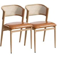 WAHSON OFFICE CHAIRS Esszimmerstuhl 2er Set Rattan-Esszimmerstühle, gepolstert, Leinen, Metallbeine