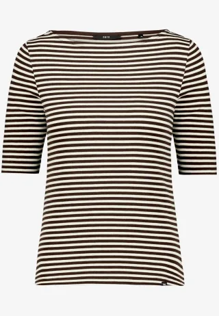 zero - Ringelshirt mit U-Boot Ausschnitt brown - Gr. - 34