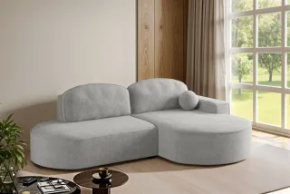 Ecksofa Schlafsofa Sofa GIRONA Stoff Arena Grau Ottomane Rechts