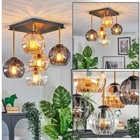 hofstein Deckenleuchte Deckenlampe aus Metall/Riffelglas in Schwarz/Gold/Rauch/Bernstein/Klar, ohne Leuchtmittel, Deckenleuchte im Retro/Vintage-Design (Schirme 15 cm), 5 x E14