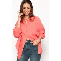 SASSYCLASSY Longbluse Oversize Musselin Bluse Damen kurz Langarm Elegant Hemdbluse lang aus Baumwolle mit V-Ausschnitt, One Size (Gr. 36-48)