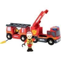 World Feuerwehr-Leiterfahrzeug, Spielfahrzeug rot/gelb, mit Licht & Sound