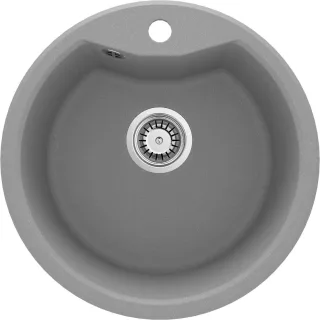 Neuesbad 1-Becken Granitspüle mit FLANGE, 480x194, 3,5'', Grau Metallic, mit Zubehör NB1DEZRSS8031