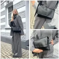 Corno d´Oro Schultertasche Damen Leder Handmade Kleine Umhängetasche Echt Leder schwarz, mit breitem verstellbarem Schultergurt,
