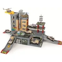 TikTakToo Spiel-Polizeistation Militärstation mit 2 Autos und einem Hubschrauber