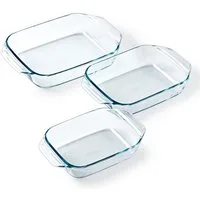 PYREX Auflaufform Let's Share Auflaufformen-Set rechteckig, 1,4/2/3 l, Borosilikatglas, (3-St), Made in France, stapelbar, hitzebeständig